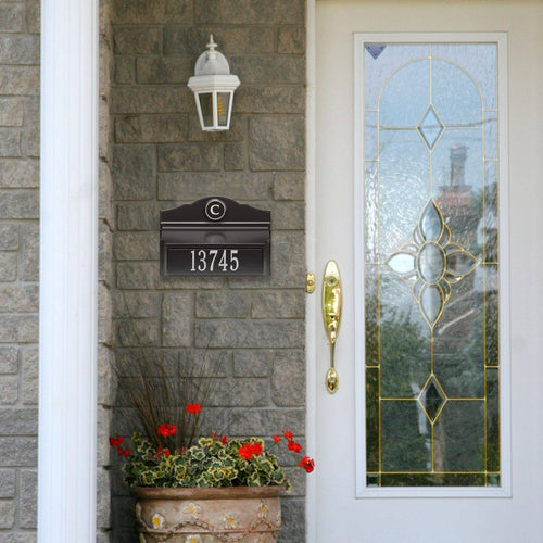 Handcrafted black and silver wall mount mailbox featuring a raised monogram and house number, made in USA to enhance curb appeal in Home & Decor and Mailboxes and Address Signs collections.