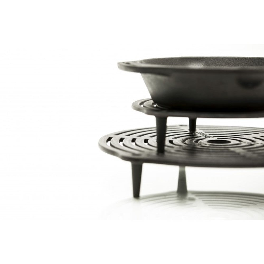 Stackable cast iron grate with elevated legs allowing multi-level cooking and balanced heat distribution, ideal for Farm, Garden & Tool, Kitchen & Food, Camping, Cookware, Cast Iron, Best Sellers, and Promo Eligible collections.