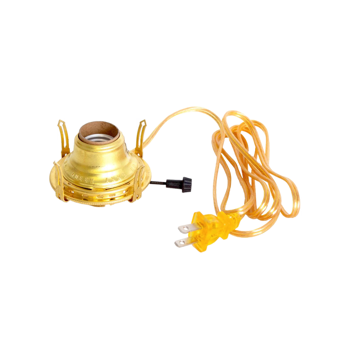 Handcrafted brass plated electrified burner with removable screw-on collar and UL listed amber cord, designed for #2 lamp collars, perfect for Lamps & Lighting and Electric Conversion collections.