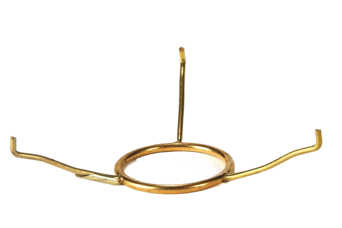 Solid brass tripod holder with three bent arms and a circular center ring, designed for supporting lamp shades, featured in Lamps & Lighting, Parts and Accessories, Shade Rings and Holders, Best Sellers, and Promo Eligible collections.