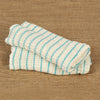 Pair of thick, double-layer dishcloths with aqua stripes, handcrafted in the USA from a poly-cotton blend, ideal for Kitchen & Food, Kitchen Textiles, and USA Made collections.
