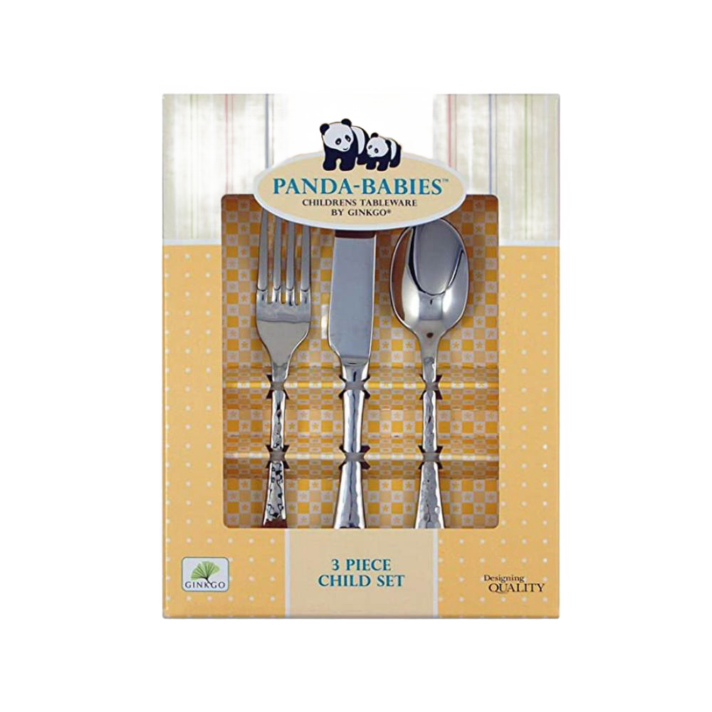 Three-piece children's flatware set with a fork, knife, and spoon, crafted from durable stainless steel, designed for little hands, ideal for Kitchen & Food, Dinnerware, and Best Sellers collections.