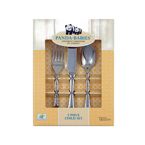 Three-piece children's flatware set with a fork, knife, and spoon, crafted from durable stainless steel, designed for little hands, ideal for Kitchen & Food, Dinnerware, and Best Sellers collections.