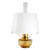 Amber glass oil lamp with a crisp white parchment shade and clear chimney, featuring a brass burner and tripod stand, bright enough for reading, ideal for Farm, Garden & Tool, Lamps & Lighting, Emergency Supplies, and Best Sellers collections.