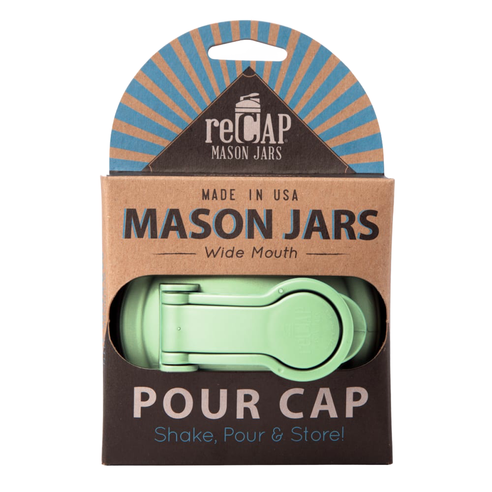 Green wide-mouth pour lid with flip-top spout and carry loop, crafted from durable no-break plastic, made in USA, ideal for Kitchen & Food, Kitchen Gadgets, and Best Sellers collections.