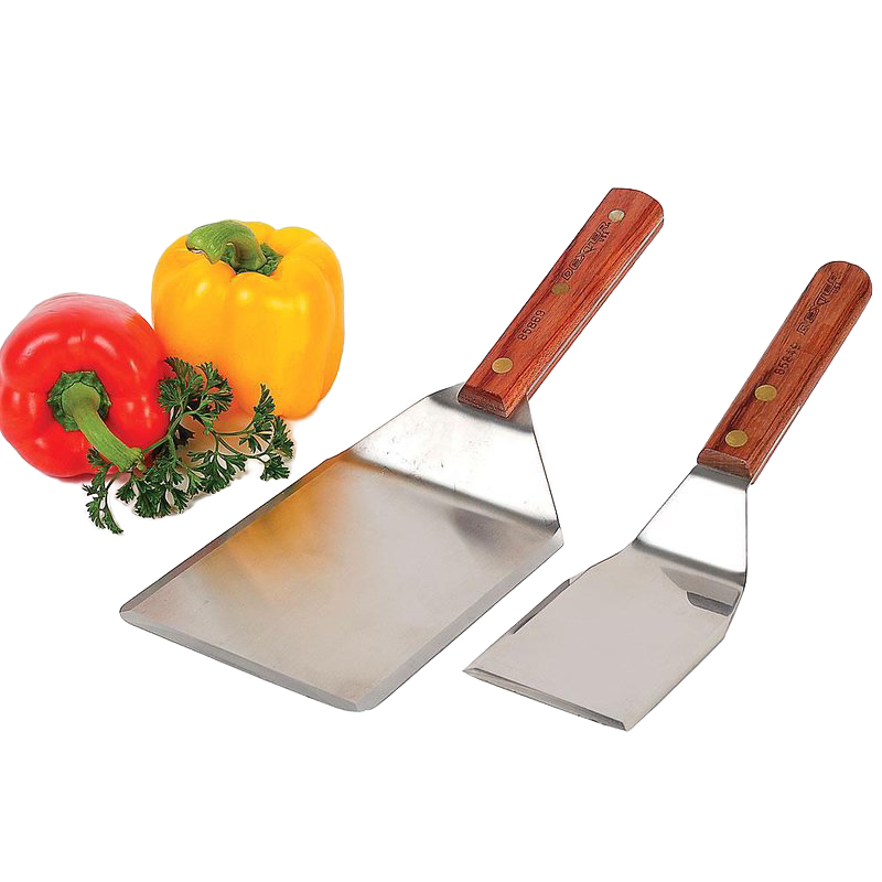 Handcrafted professional kitchen utensils with high-carbon stainless steel blades and wooden handles, displayed alongside fresh red and yellow bell peppers and parsley, ideal for Kitchen & Food, Kitchen Gadgets, Cooking and Baking Helpers, Storage and Serving, USA Made, Best Sellers, and Promo Eligible collections.
