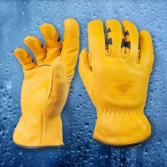 Pair of handcrafted water-resistant cowhide leather driver gloves featuring an ergonomic extreme curved finger design, winged thumbs, and durable stitching, ideal for Health & Wellness, Farm, Garden & Tool, Hand Tools and Hardware, Clothing and Accessories, Best Sellers, and Promo Eligible collections.