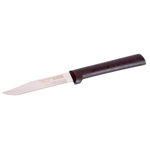 Handcrafted serrated paring knife with fine high carbon stainless steel blade and smooth dark handle, made in USA, ideal for Farm, Garden & Tool, Kitchen & Food, and Knives & Axes collections.