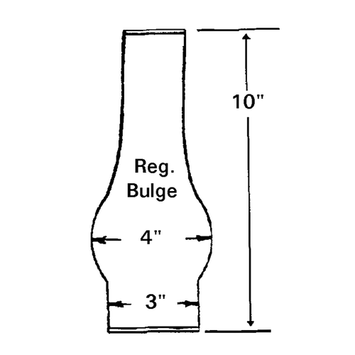 Handcrafted clear glass oil lamp chimney with a 3-inch base and 4-inch bulge center, measuring 10 inches tall, ideal for Lamps & Lighting, Parts and Accessories, Chimneys and Globes, Best Sellers, and Promo Eligible collections.