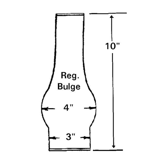 Handcrafted clear glass oil lamp chimney with a 3-inch base and 4-inch bulge center, measuring 10 inches tall, ideal for Lamps & Lighting, Parts and Accessories, Chimneys and Globes, Best Sellers, and Promo Eligible collections.