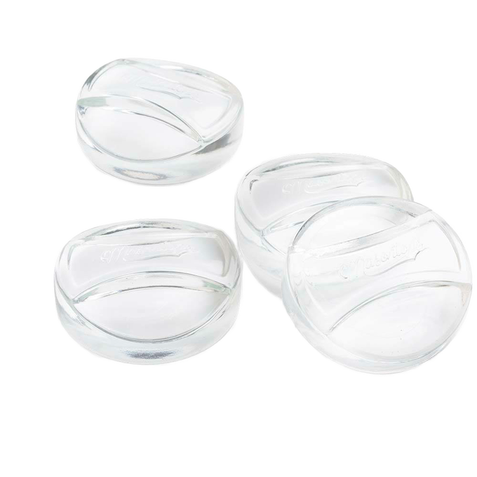 Set of four clear, food-safe, non-porous glass weights handcrafted for kitchen fermenting and food preservation, designed to keep food submerged, dishwasher safe, featured in Best Sellers and Promo Eligible collections.