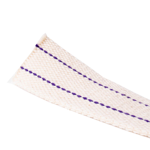 Close-up of a cotton lamp wick featuring two parallel purple stitch lines, designed for French oil lamps and included in Lamps & Lighting, Parts and Accessories, Wicks and Mantles, Best Sellers, and Promo Eligible collections.