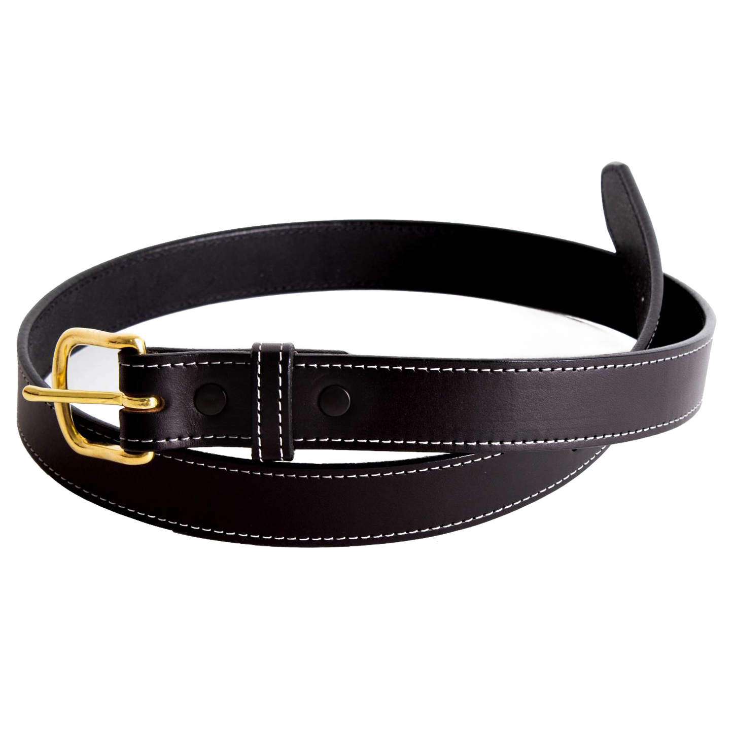 Handcrafted black genuine English bridle leather belt with fine stitching and polished brass buckle, Amish made in USA, featured in Clothing and Accessories, USA Made, Amish Made, Best Sellers, and Promo Eligible collections.