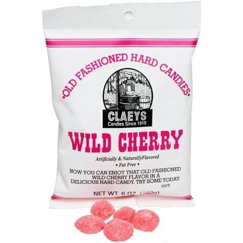 White bag of handcrafted wild cherry flavored old-fashioned hard candies, fat free and made in USA, featured in Kitchen & Food, Snacks and Sweets, USA Made, Best Sellers, and Promo Eligible collections.