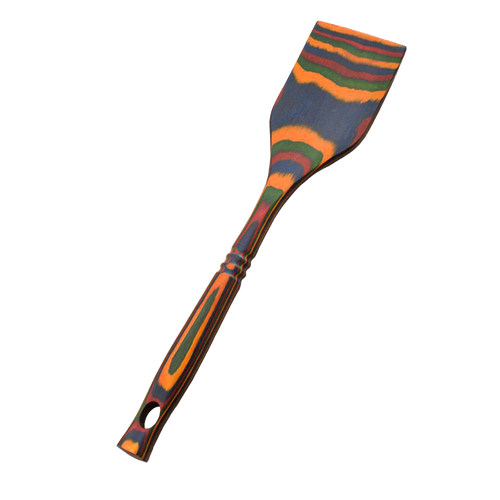 Handcrafted pakkawood spatula with vibrant layered color patterns, designed for sturdy use in Kitchen & Food, Kitchen Gadgets, Cooking and Baking Helpers, Storage and Serving, and Best Sellers collections.