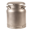 Large stainless steel milk can with a brushed finish, seamless design, solid handles, and airtight lid, handcrafted for durability, featured in Farm, Garden & Tool and USA Made collections.
