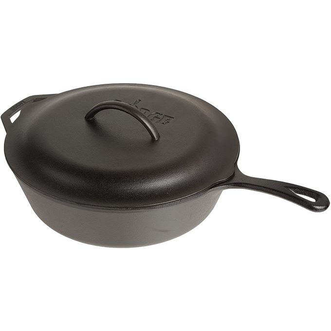 Deep cast iron chicken fryer with lid featuring self-basting nubs and skillet-style handle, pre-seasoned for exceptional heat retention and versatile use in Kitchen & Food, Cookware, and Cast Iron collections.
