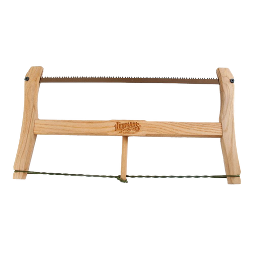 Wood-cutting bow saw with high-carbon steel blade and handcrafted wooden frame, designed for sustainable use and featured in Farm, Garden & Tool and Wood Cutting collections.