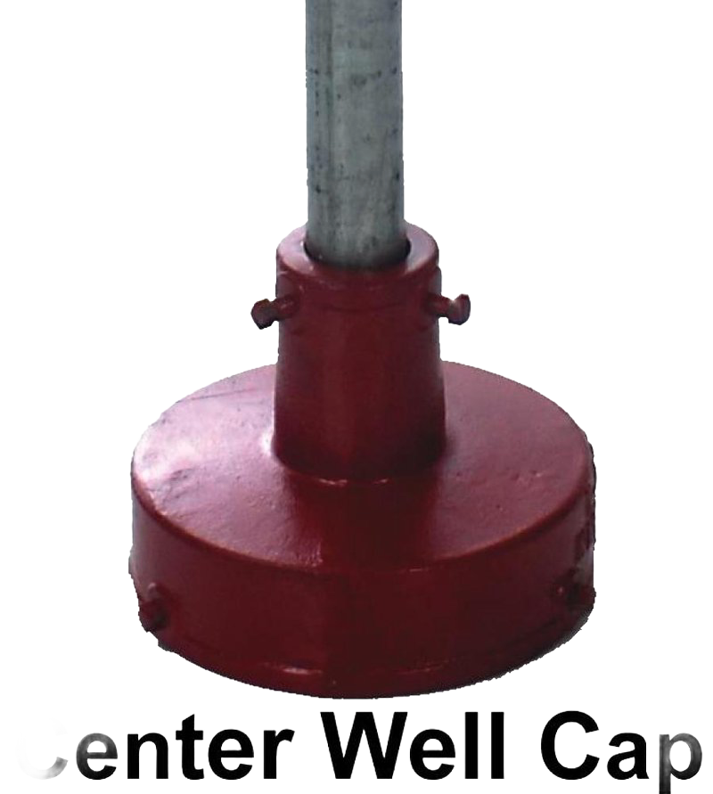 Red large-capacity windmill head pump base with sturdy metal construction and vertical pipe attachment, handcrafted and made in USA; featured in Appliances, USA Made, Water Pumps, Deep Well Pumps, and Best Sellers collections.