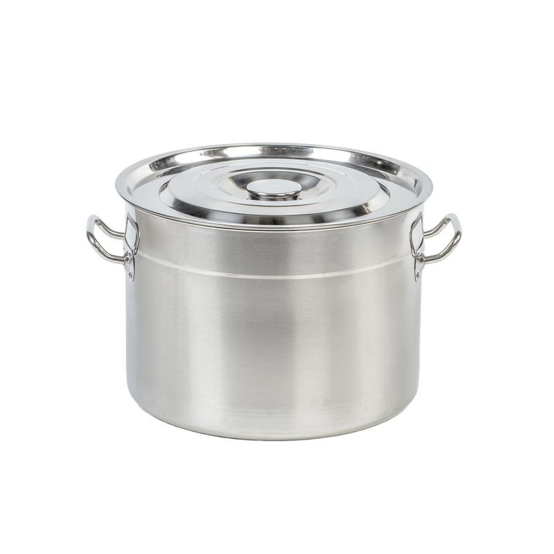 Heavy-duty stainless steel canner and stockpot with lid and side handles, designed for water bath canning, food preservation, and versatile kitchen use in pots and pans collections.