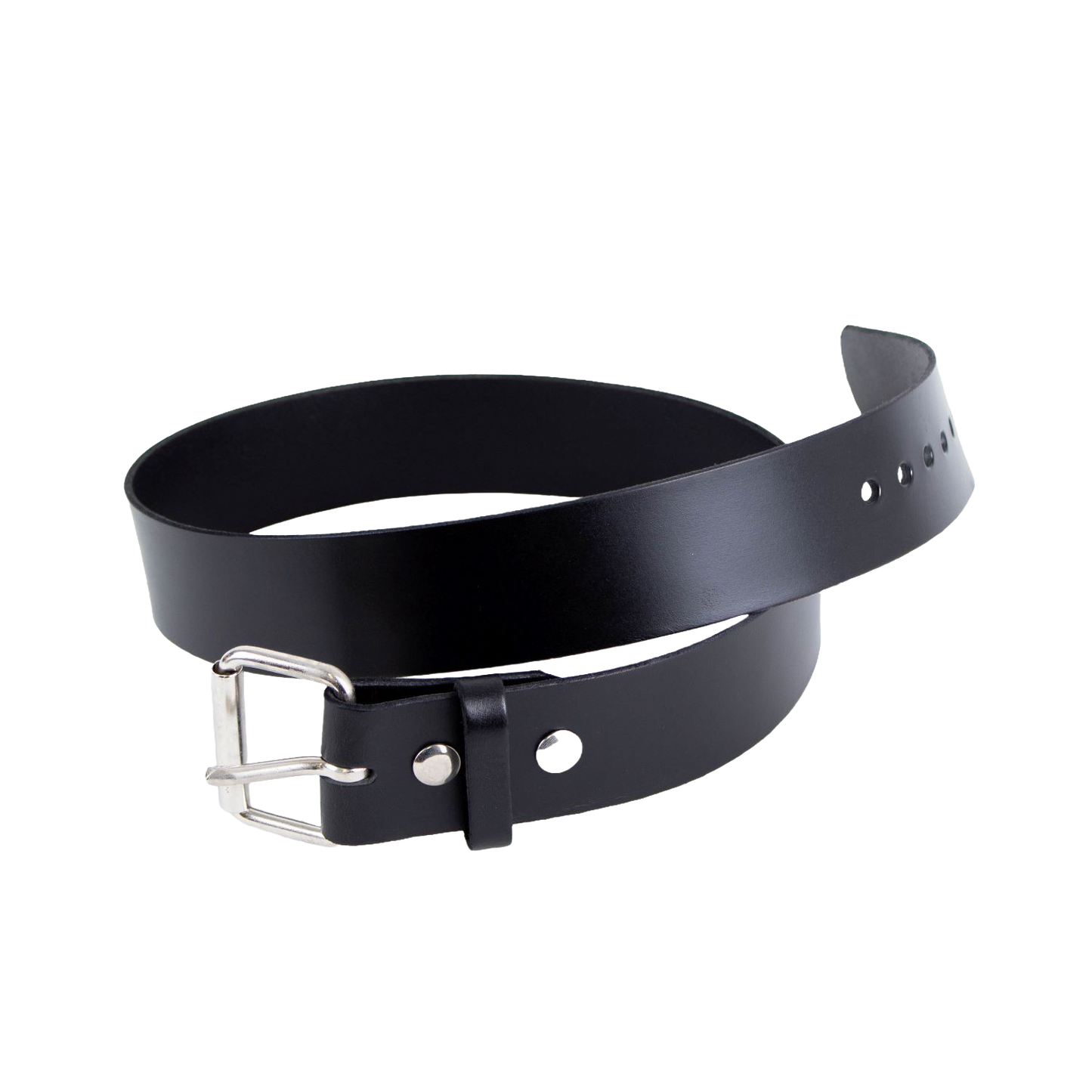 Handcrafted black genuine cowhide leather belt, 2 inches wide with chrome buckle and snaps, made in the USA and featured in Health & Wellness, USA Made, Amish Made, and Best Sellers collections.