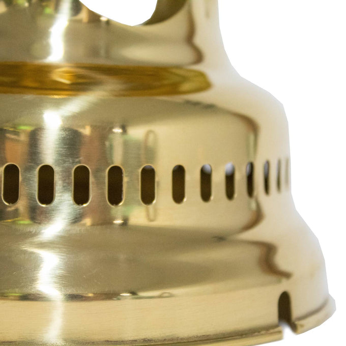 Polished brass hood with ventilation slots and smooth finish designed for airflow and protection, suitable for lamps and lighting parts in Best Sellers and Promo Eligible collections.