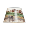 Handcrafted parchment oil lamp shade featuring a detailed Rocky Mountain scene with moose and forest, ideal for Lamps & Lighting, Parts and Accessories, and Lamp Shades collections.