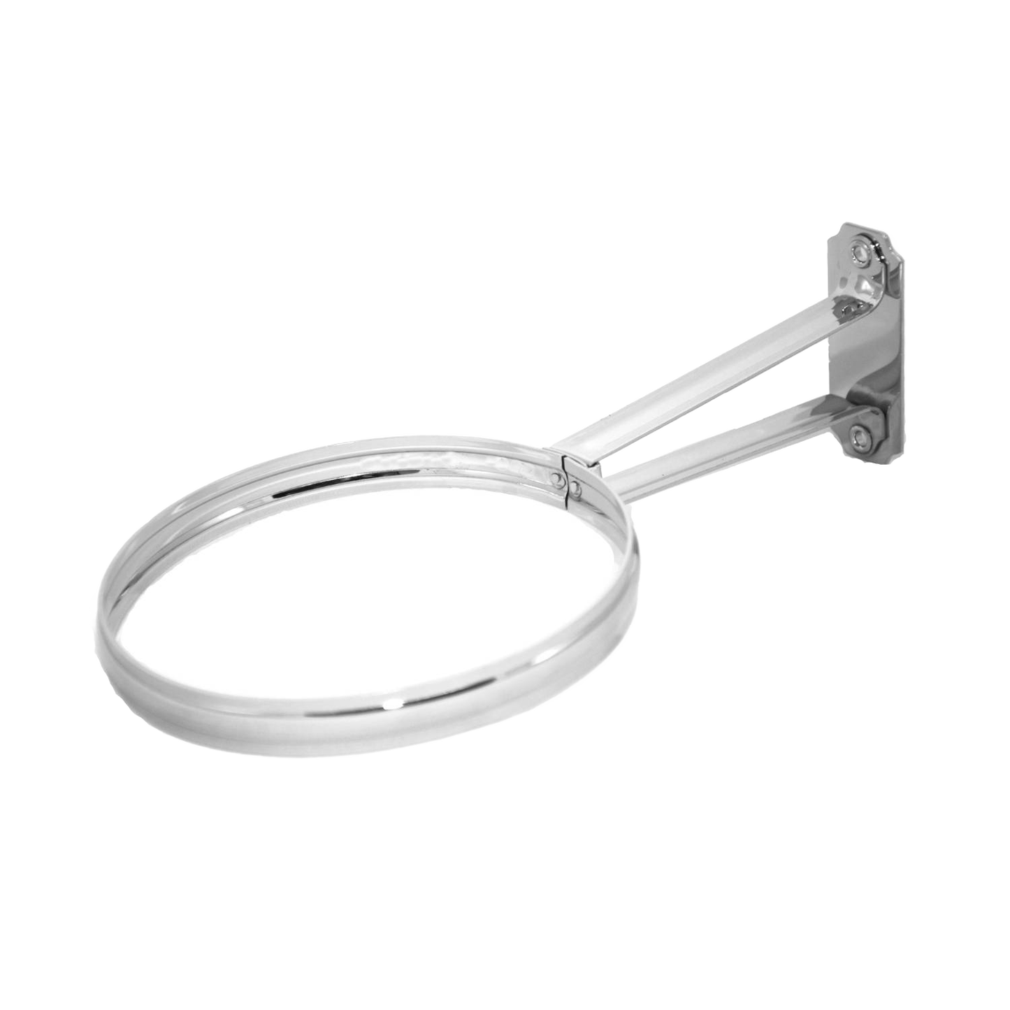 Handcrafted polished metal wall bracket with an 11-3/4-inch arm and 6-inch diameter ring, designed for mounting classic Aladdin-style oil lamps, featured in Lamps & Lighting and Wall Lamps collections.