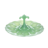 Handcrafted green milk glass egg plate with decorative central handle, designed to hold 12 eggs, ideal for Kitchen & Food, Storage and Serving, USA Made, Best Sellers, and Promo Eligible collections.