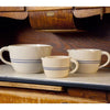 Set of three handcrafted stoneware batter bowls with blue stripe accents, durable and functional, proudly made in USA for Kitchen & Food, Cookware, Cast Iron, Baking Supplies, Best Sellers, Promo Eligible collections.