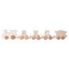 Handcrafted natural wood train with five connected cars featuring alphabet letters, Amish made in the USA, ideal for indoor play and part of children's toys and wooden toys collections.