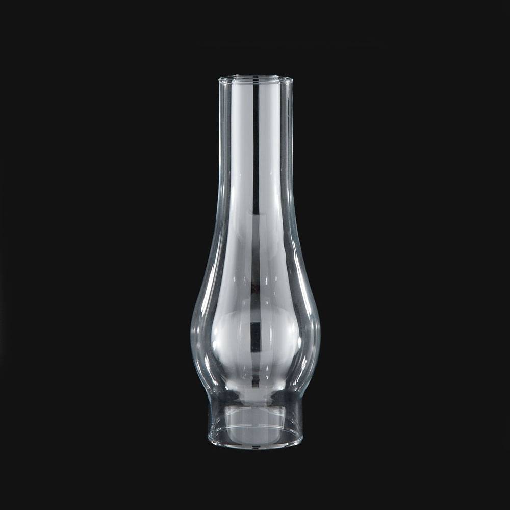 Clear handcrafted glass lamp chimney with a 2-5/8 inch base and bulbous midsection, designed for vintage round wick lamps, featured in Lamps & Lighting, Parts and Accessories, and Chimneys and Globes collections.