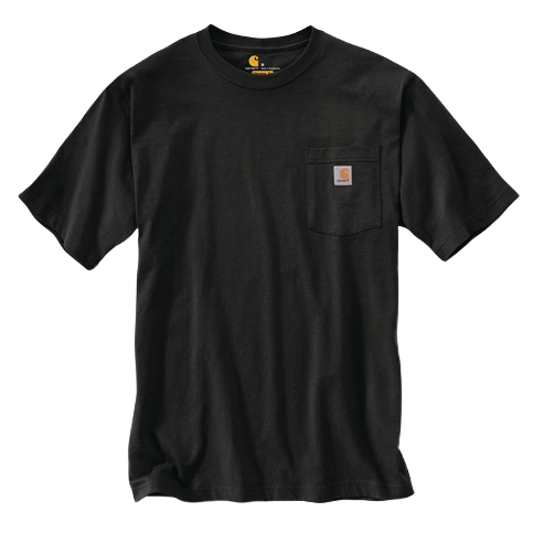 Handcrafted Carhartt Men's heavyweight black cotton pocket t-shirt with rib-knit crewneck and loose fit, featured in Clothing and Accessories, Best Sellers, Health & Wellness, and Promo Eligible collections.