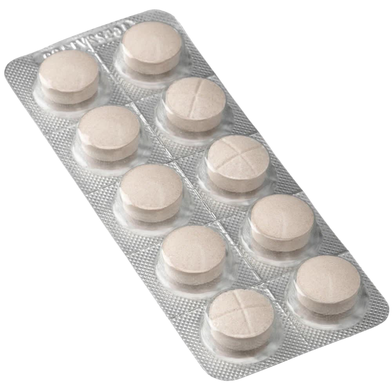 Blister pack of ten round beige tablets with scored surfaces, designed for cheese making and suitable for Kitchen & Food, Specialty Equipment, DIY Cheese and Yogurt, Best Sellers, and Promo Eligible collections.