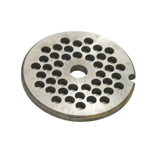 Handcrafted metal chopper plate with circular perforations, made in USA, designed for use with meat grinders, ideal for Kitchen & Food, Specialty Equipment, Butchering Supplies, USA Made, Best Sellers, and Promo Eligible collections.