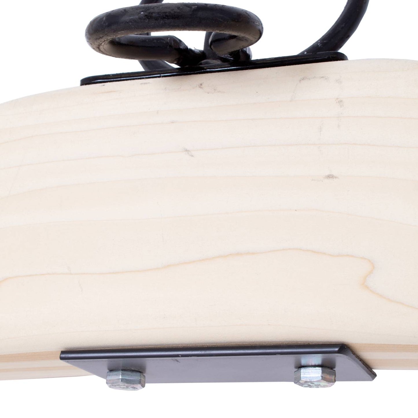 Close-up of handcrafted unfinished wood double ox yoke component with solid metal hardware, designed for traditional plowing, featured in Farm, Garden & Tool and Farm Tools collections.