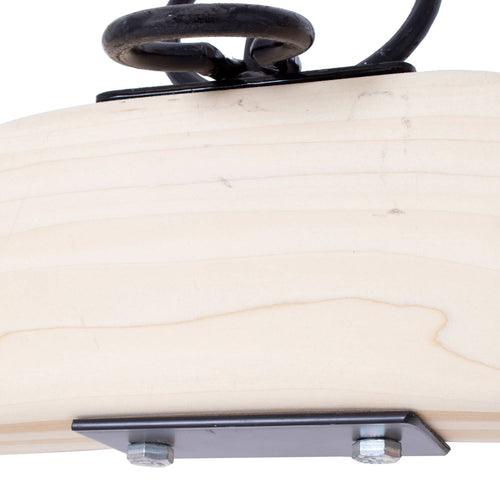 Close-up of handcrafted unfinished wood double ox yoke component with solid metal hardware, designed for traditional plowing, featured in Farm, Garden & Tool and Farm Tools collections.
