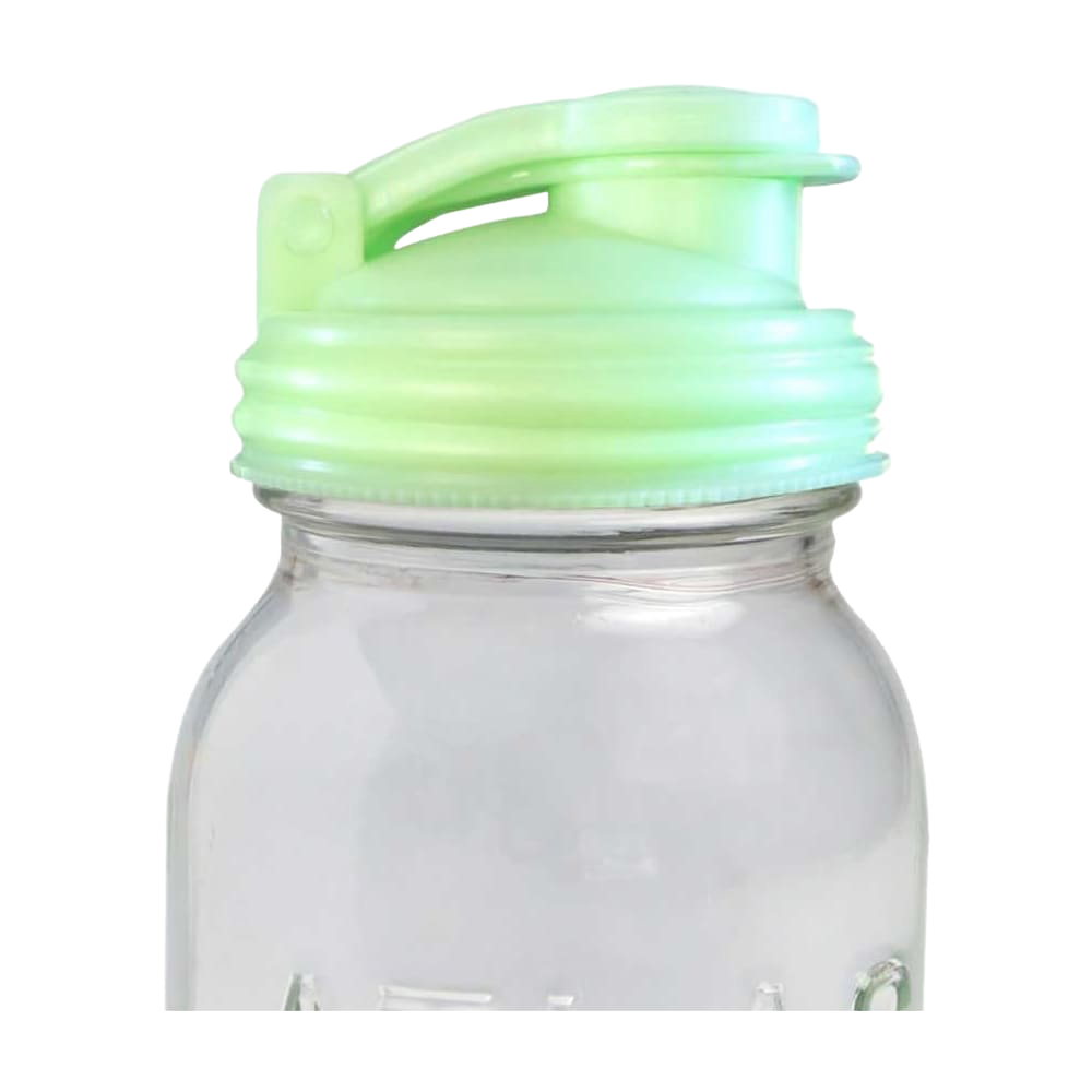 Light green pour lid with flip-top spout and carry loop made from durable no-break plastic, fitting regular-mouth jars, ideal for Kitchen Gadgets, USA Made, and Best Sellers collections.