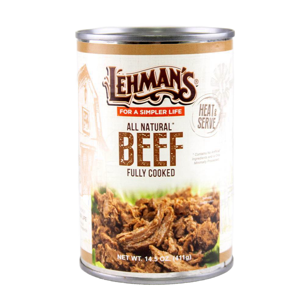 Handcrafted canned beef with all natural, fully cooked meat in a metal can, featured in Farm, Garden & Tool, Kitchen & Food, Emergency Supplies, Food, Meats, Best Sellers, and Promo Eligible collections.