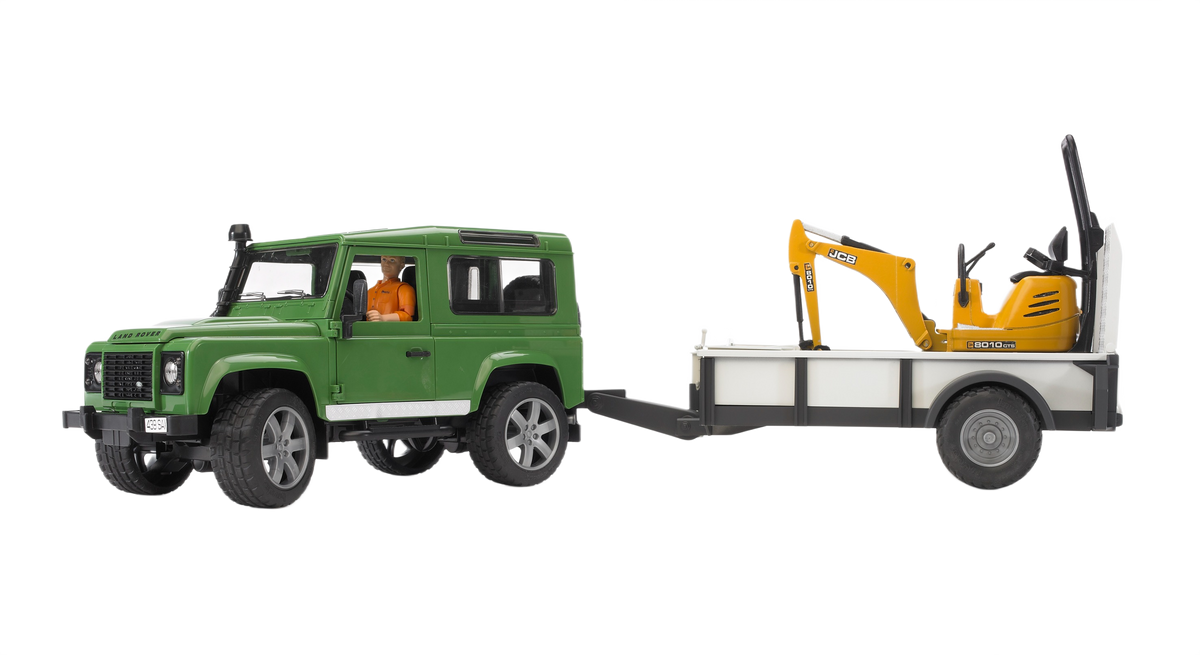 Bruder Toys Land Rover Defender with Trailer & JCB Excavator