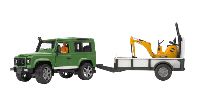 Bruder Toys Land Rover Defender with Trailer & JCB Excavator