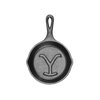 Handcrafted cast iron skillet featuring a distinctive embossed "Y" design, made in USA, perfect for Kitchen & Food, Cookware, Cast Iron, and Best Sellers collections.