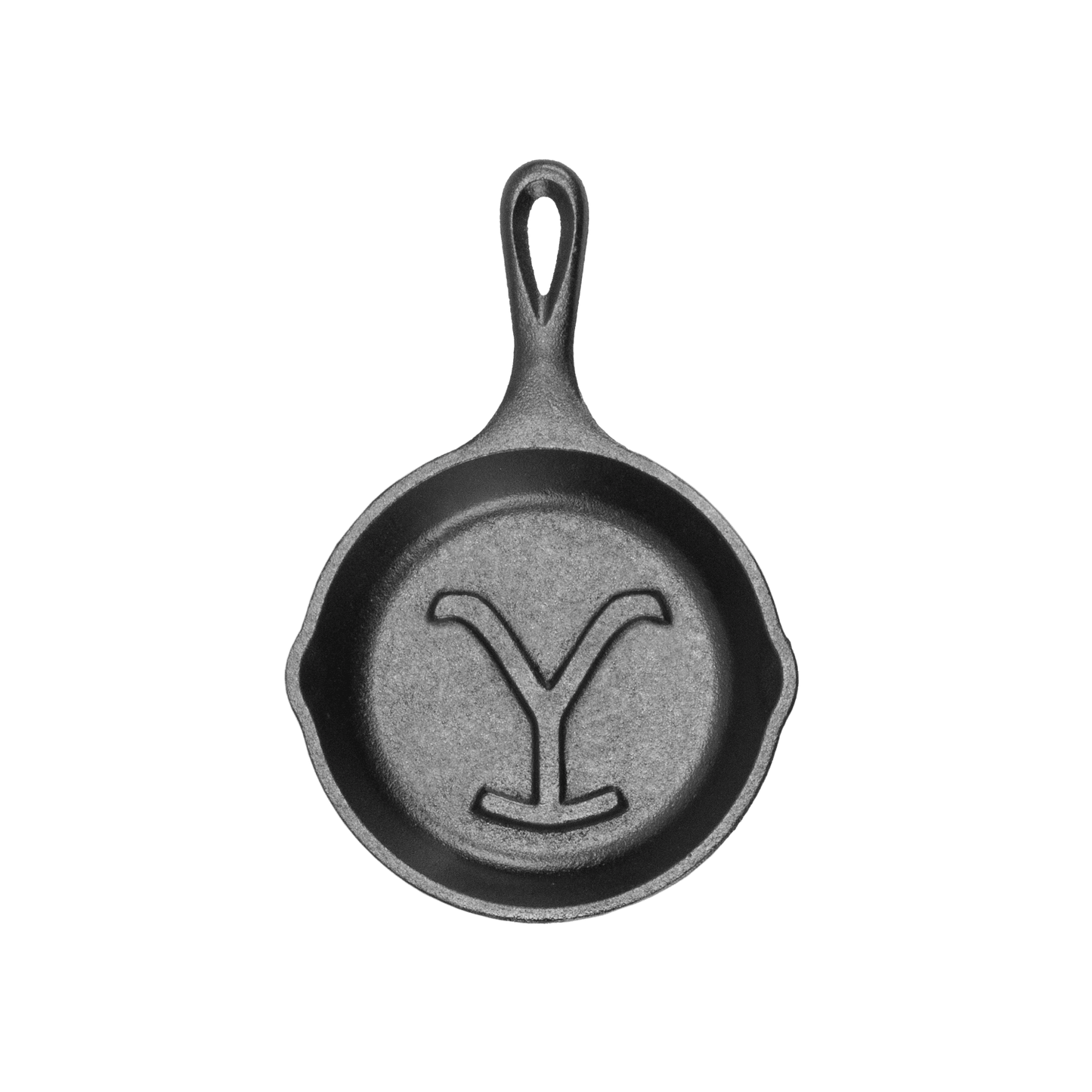 Handcrafted cast iron skillet featuring a distinctive embossed "Y" design, made in USA, perfect for Kitchen & Food, Cookware, Cast Iron, and Best Sellers collections.