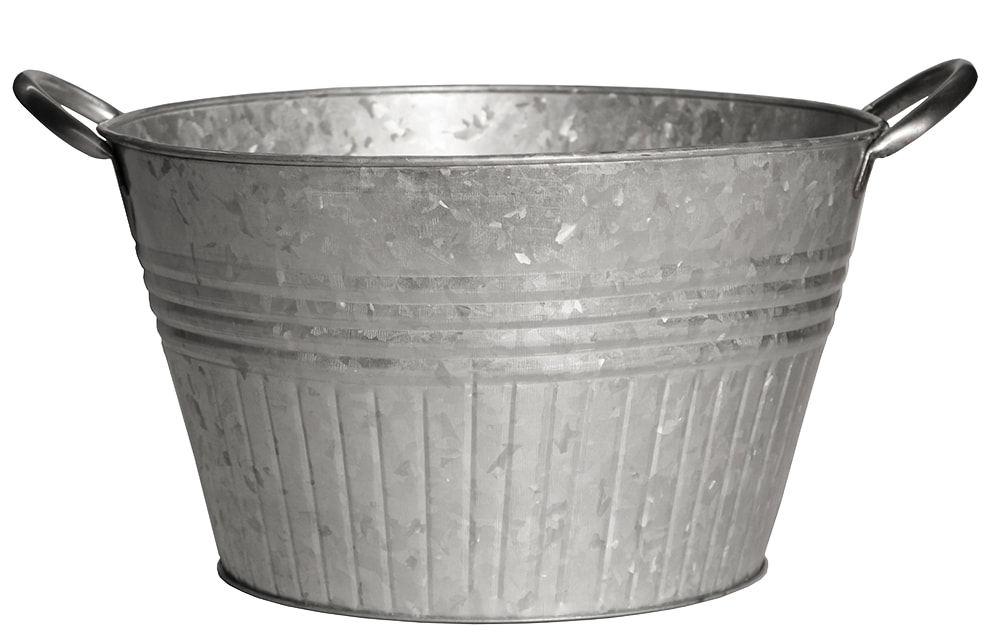 Galvanized metal planter tub with vintage-inspired design and metal handles, suitable for growing vegetables and flowers, ideal for Farm, Garden & Tool and Garden Accessories collections.