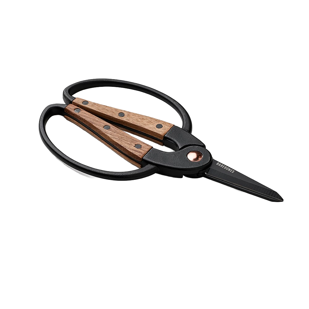 Gardening scissors with rust-resistant steel blades and ergonomic walnut handles, designed for comfortable use with gloves, part of Farm, Garden & Tool and Best Sellers collections.