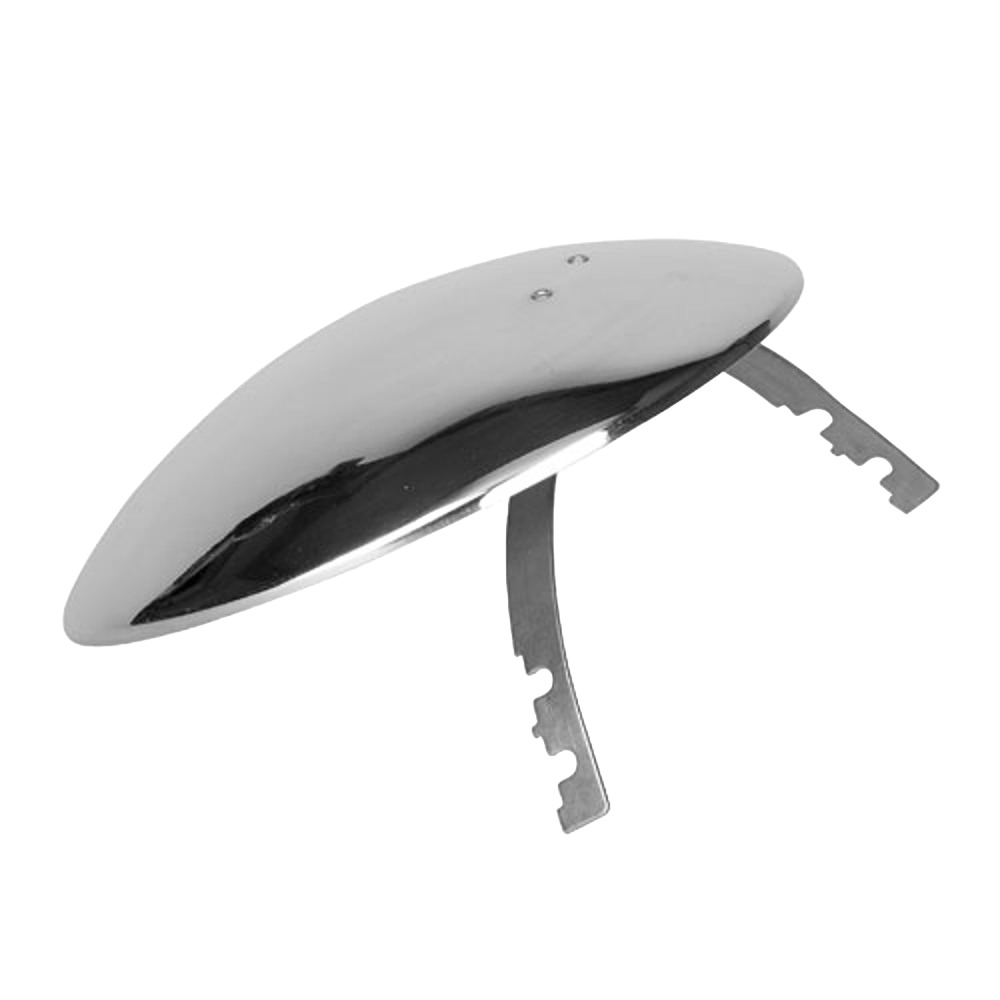Polished metal parabolic side reflector with mounting arms, designed to channel light from pressure lamps into a focused beam, ideal for Lamps & Lighting and Parts and Accessories collections.