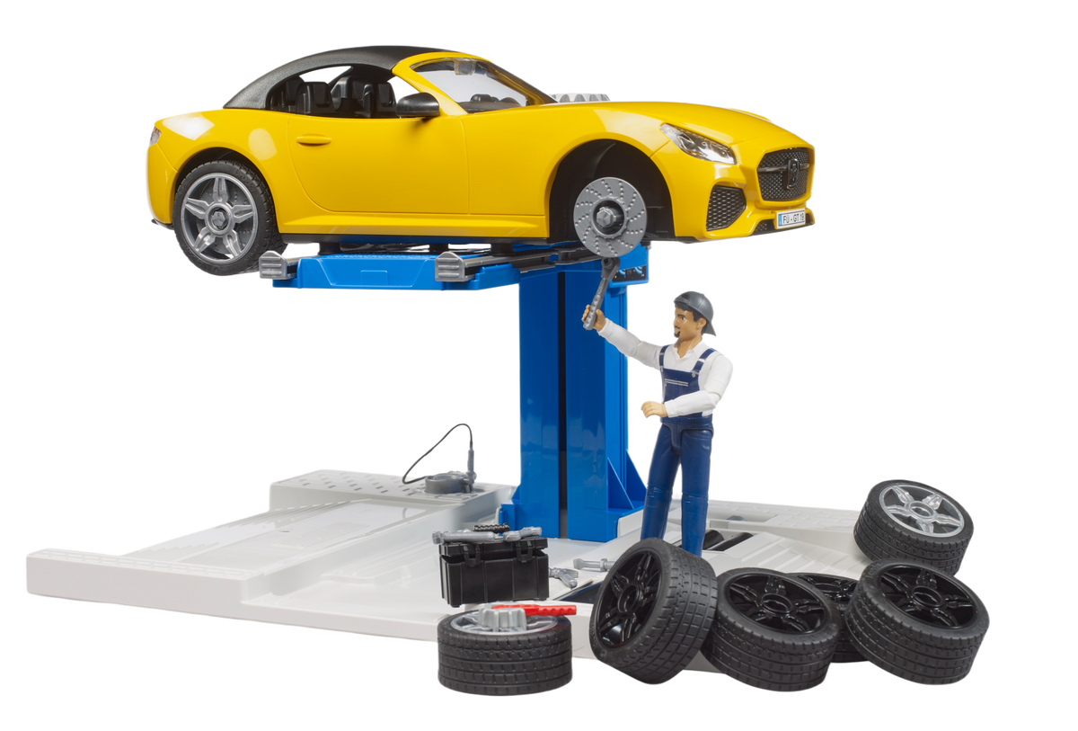 Bruder Toys bworld Car Service Centre with Roadster