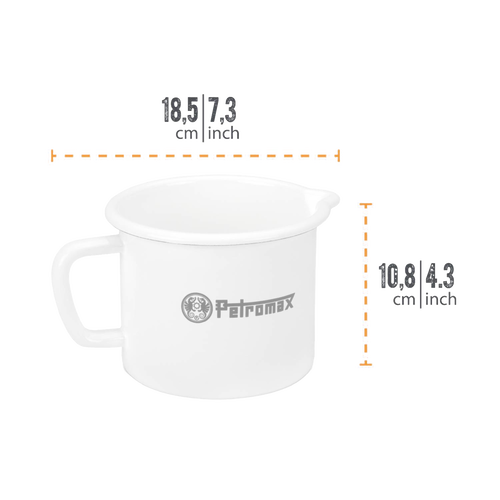 White enameled steel milk pot with sturdy handle and pour spout, handcrafted for lightweight, durable use in Farm, Garden & Tool, Kitchen & Food, Camping, Cookware, Pots and Pans, and Best Sellers collections.