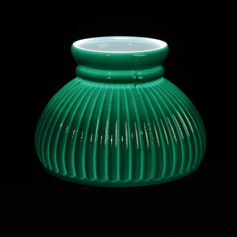 Handcrafted American-made green ribbed opal glass lamp shade with a sprayed dark top, designed for oil lamps, featured in Lamps & Lighting, Parts and Accessories, Lamp Shades, Best Sellers, and Promo Eligible collections.