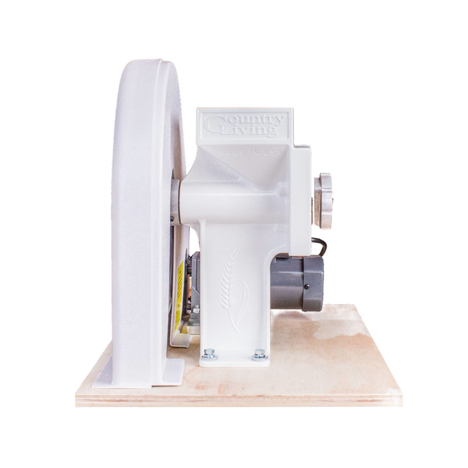 Handcrafted USA made motorization kit with gear-reduced electric motor, belt, pulley, and mounting board for grain mills, perfect for Kitchen & Food and Bread Making Supplies collections.